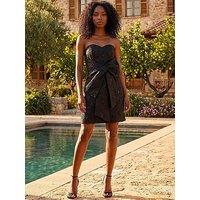 Roman Strapless Brocade Bow Dress - Black