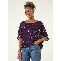 Roman Foil Print Bubble Hem Top - Purple