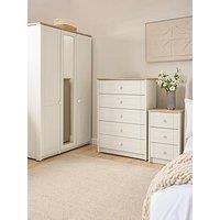 One Call Alderley Ready Assembled Bedroom Package- 3 Door Wardrobe, 5 Drawer Chest & 2 X Bedside Cabinets
