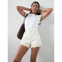 The Very Collection Denim Cut Out Hem Shorts - Ecru