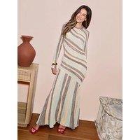 Michelle Keegan Asymmetric Stripe Knitted Maxi Dress