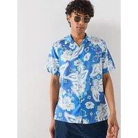 Ps Paul Smith Casual Fit Open Collar Linen Short Sleeve Shirt - Light Blue