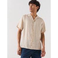 Ps Paul Smith Casual Fit Open Collar Linen Short Sleeve Shirt - Light Brown