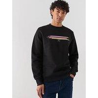 Ps Paul Smith Regular Fit Stripe Graphic Crew Neck Sweatshirt - Black