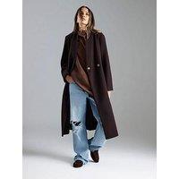 River Island Notch Collar Belted Wrap Coat - Brown