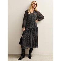 New Look Ditsy Print Ruffle Trim Chiffon Midi Dress - Black