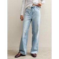 New Look Tie Waist Wide Leg Jeans - Mid Blue