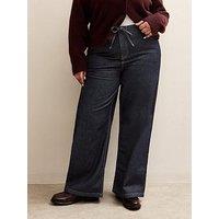 New Look Curves Drawstring Waist Denim Jeans - Dark Blue