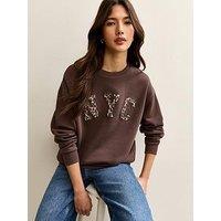 New Look Nyc Leopard Print Logo Sweatshirt - Brown
