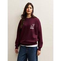 New Look Dark Burgundy Le Petit Cafe Logo Print Sweatshirt