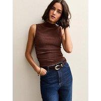 New Look Brown Textured Jersey Ruched Tank Top