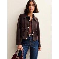 New Look Dark Brown Faux Fur Collar Short Shacket