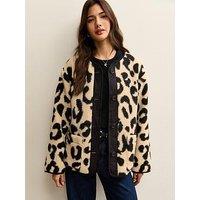 New Look Cream Leopard Print Borg Textured Jacket