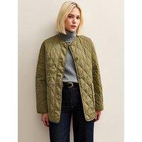 New Look Longline Quilted Jacket - Dark Khaki