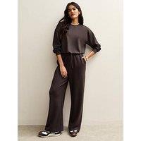 New Look Jersey Wide Leg Drawstring Waist Joggers - Brown