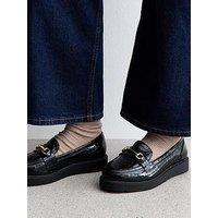 New Look Wide Fit Faux Leather Platform Croc Loafer - Black