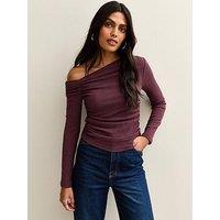 New Look Burgundy Asymmetric Ruched Waist Long Sleeve Top