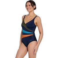 Zoggs Womens Swim Wrap Panel Classicback Swimsuit - Multi