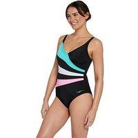 Zoggs Womens Swim Wrap Panel Classicback Swimsuit - Multi