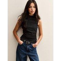 New Look Textured Jersey Ruched Tank Top - Black