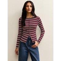 New Look Red Striped Crew Neck Cardigan