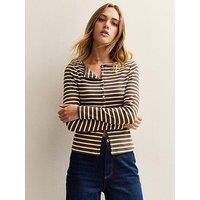 New Look Striped Crew Neck Cardigan - Brown