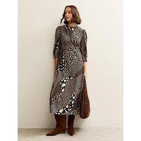 New Look Black Floral Patchwork Print Puff Sleeve Midi Dress