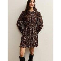 New Look Brown Animal Print Flared Hem Mini Dress