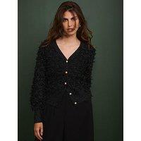 Mint Velvet Textured V Neck Cardigan - Black