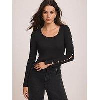 Mint Velvet Scoop Neck Rib Top - Black