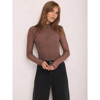 Mint Velvet Brown Hotfix Mesh Top - Cream