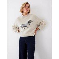 Mint Velvet Neutral Sausage Dog Jumper - Cream