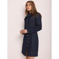 Mint Velvet Denim Pussy Bow Mini Dress - Blue