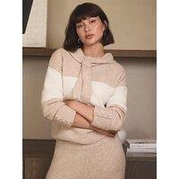 Mint Velvet Neutral Stripe Scarf Hoodie - Cream