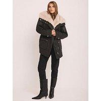 Mint Velvet Khaki Wax Faux Fur Parka