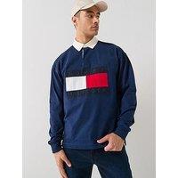 Tommy Hilfiger Large Flag Long Sleeve Rugby Polo Shirt - Navy