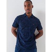 Tommy Hilfiger Open Collar Towel Flag Jacquard Polo Shirt - Navy