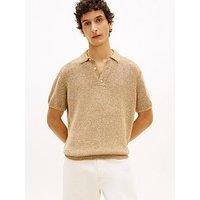 Tommy Hilfiger Open Collar Mouline Short Sleeve Polo Shirt - Beige