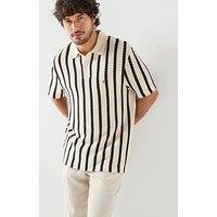 Tommy Hilfiger Striped Relaxed Fit Knitted Polo Shirt - Beige