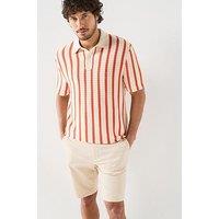 Tommy Hilfiger Striped Relaxed Fit Knitted Polo Shirt - Beige