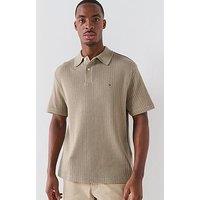 Tommy Hilfiger Striped Relaxed Fit Knitted Polo Shirt - Beige