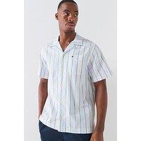 Tommy Hilfiger Open Collar Pastel Stripe Short Sleeve Shirt - Blue