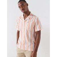 Tommy Hilfiger Open Collar Pastel Stripe Short Sleeve Shirt - Orange