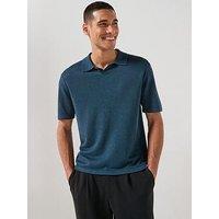 Calvin Klein Open Collar Linen Blend Knitted Polo Shirt - Navy