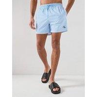 Calvin Klein Graphic Mono Logo Striped Medium Swim Shorts - Light Blue