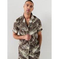 Calvin Klein Essential Beach Palm Leaf Printed Short Sleeve Shirt - Brown