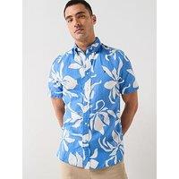 Tommy Hilfiger Flower Print Linen Blend Shirt - Blue