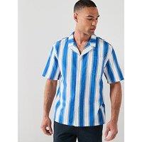 Tommy Hilfiger Essential Striped Woven Bowling Shirt Print - Blue