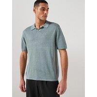 Calvin Klein Calvin Klein Open Collar Linen Blend Knitted Polo Shirt - Green