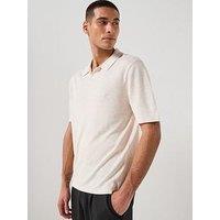 Calvin Klein Calvin Klein Open Collar Linen Blend Knitted Polo Shirt - Light Beige